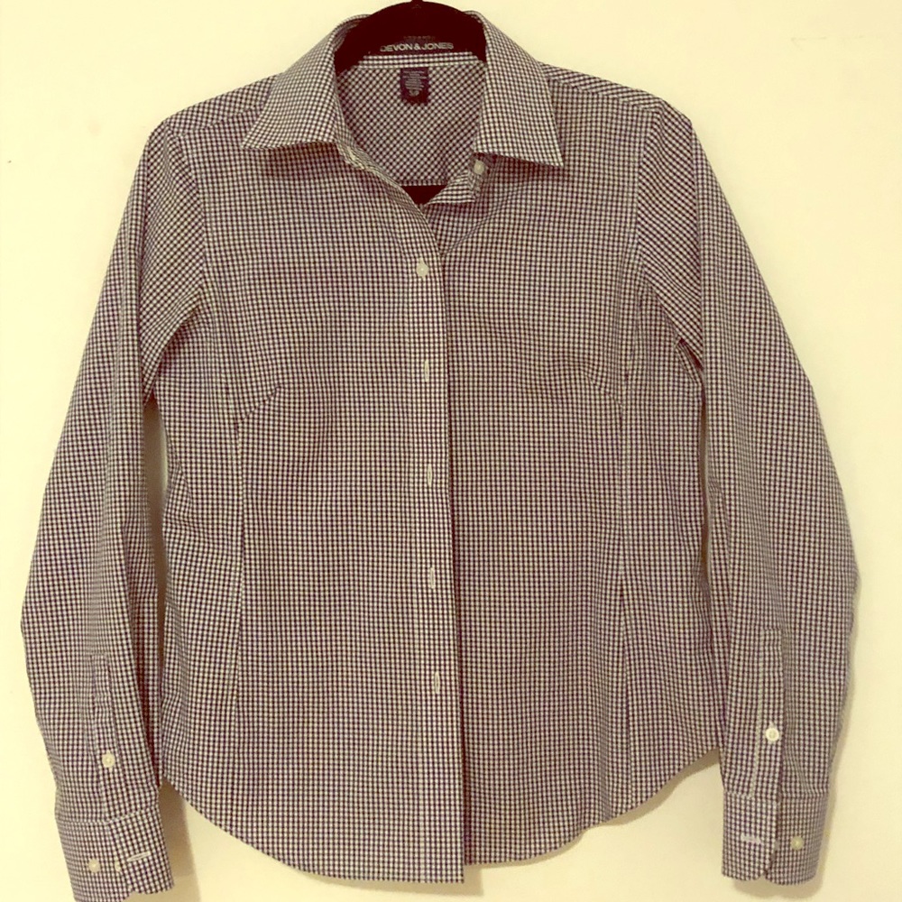 Devon & Jones Navy Checkered Button Down - Small